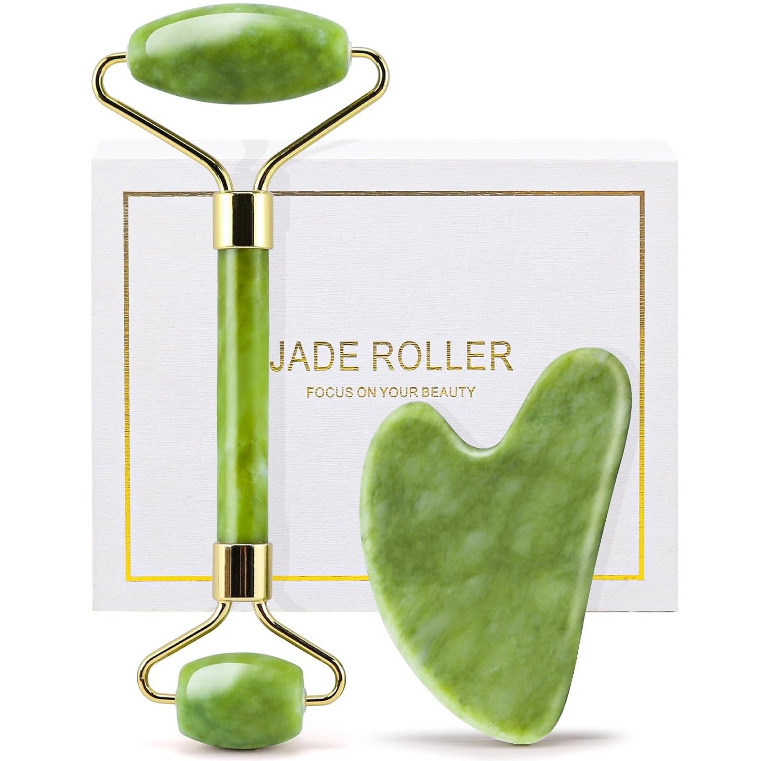 Genuine Jade Roller & Gua Sha Set for Face, Cooling & Firming Effect